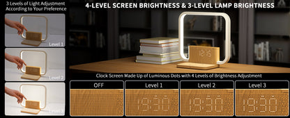 Bedside Lamp Double Alarm Clock 10W Wireless Charging Natural Sound Wake-Up Light